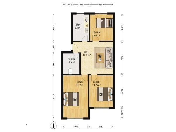 建安小区 3房1厅 家电齐全 地铁口 2200元出租